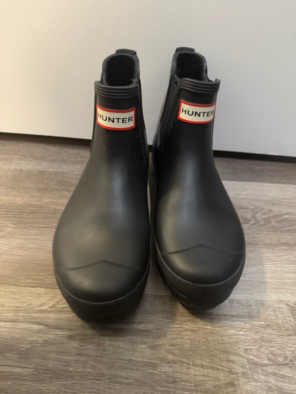 Hunter Matte Black Chelsea Short Rain Boots with Logo